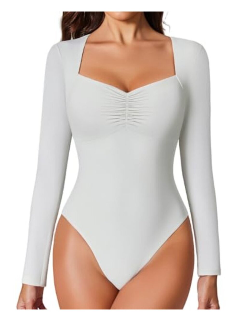 Avidlove Sweetheart Neckline Long Sleeve Bodysuit Ruched Double Lined